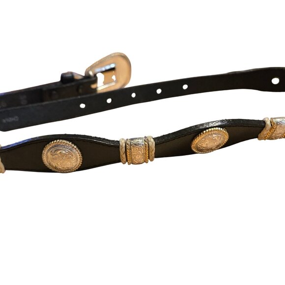 Women\'s Black Leather Western Concho Belt with Engraved Buckle main image 7